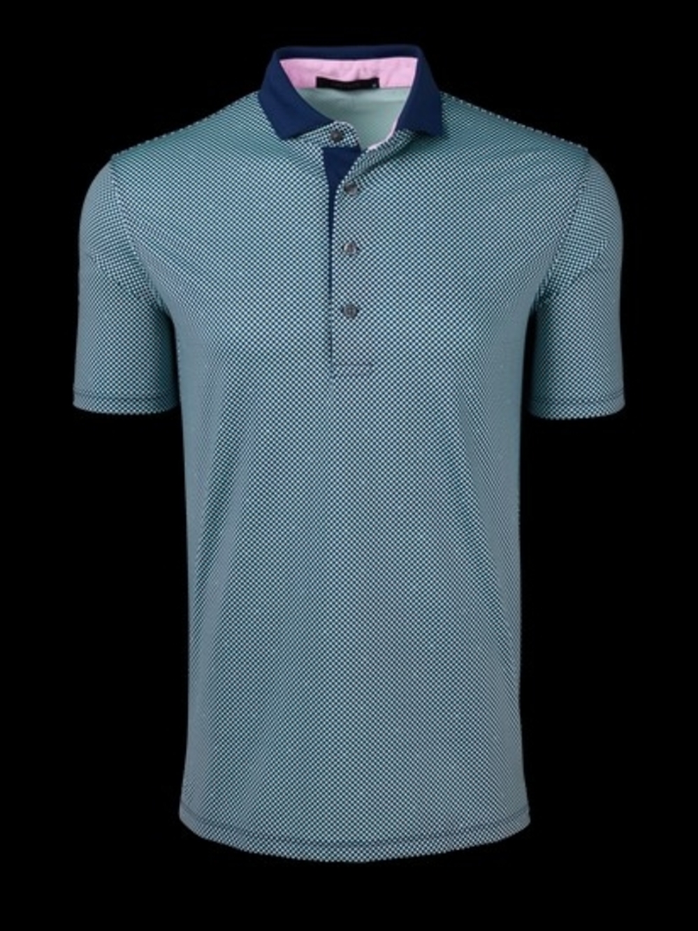 Greyson Light Blue Micro-Pattern Polo with Navy Contrast Collar Size M NWT